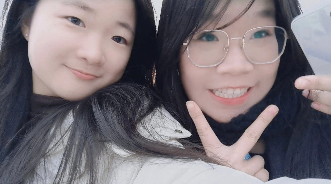 The founder of Knit for Paws taking a selfie with a friend